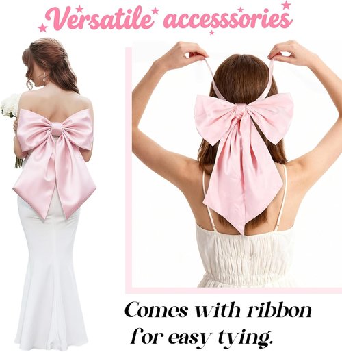Big Pink Bow Coquette | Large Satin Bows for Room Decor - 23x11 Inch Pastel Pink Set (3pcs)