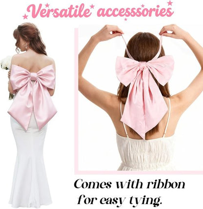 Big Pink Bow Coquette | Large Satin Bows for Room Decor - 23x11 Inch Pastel Pink Set (3pcs)