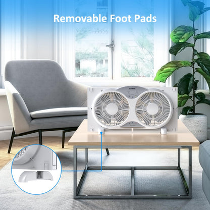 shinic Window Fan with Reversible Airflow Quiet, Twin 9" Blades, Full Remote Control, 3 Functions-3 Speeds, Bathroom Kitchen Window Exhaust Fan, Width Adjustable (From 23.5" to 37") ETL Certified
