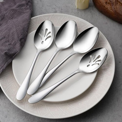 E-far 4-Piece Serving Set | Stainless Steel Buffet Utensils - 2 Spoons & 2 Slotted Spoons, Dishwasher Safe, 8.5-Inch