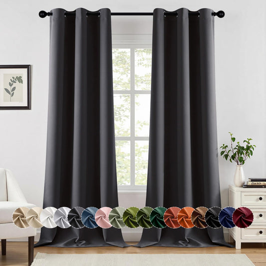 MIULEE Dark Grey Blackout Curtains - Thermal Insulated Room Darkening Drapes | 90-Inch Long, 2 Panels