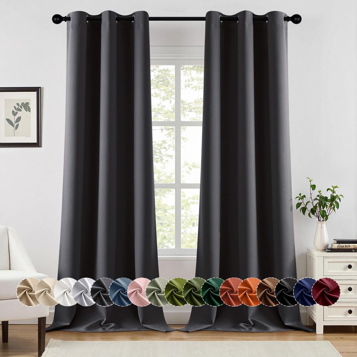 MIULEE Dark Grey Blackout Curtains - Thermal Insulated Room Darkening Drapes | 96 Inches Long, 2 Panels