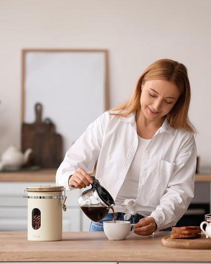 Veken Coffee Canister - Airtight Stainless Steel Storage Container with Window & Date Tracker | 22oz Cream