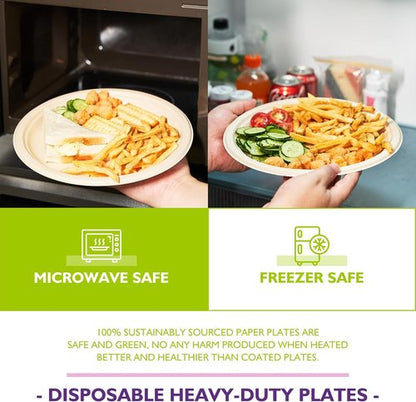 Eco-Plate 9-Inch Compostable Paper Plates - Biodegradable Heavy-Duty Round Plates | 125 Pack, Unbleached Brown