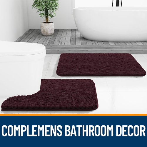 OLANLY Bathroom Rugs 30x20, Extra Soft Absorbent Chenille Bath Rugs, Rubber Backing Quick Dry, Machine Washable Bath Mats for Bathroom Floor, Tub and Shower, Home Decor Accessories, Black Cherry