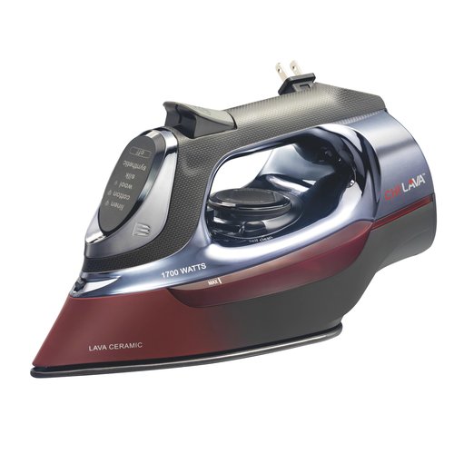 CHI Steam Iron for Clothes with 8' Retractable Cord, 1700 Watts, 3-Way Auto Shutoff, 400+ Holes, Professional Grade, Temperature Control Dial, Lava Infused Ceramic Soleplate, Black and Red (13113)