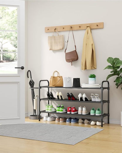 Kitsure Extra-Long Shoe Rack - 3-Tier Stackable Organizer for Closet & Entrance | 39" Wide, Black
