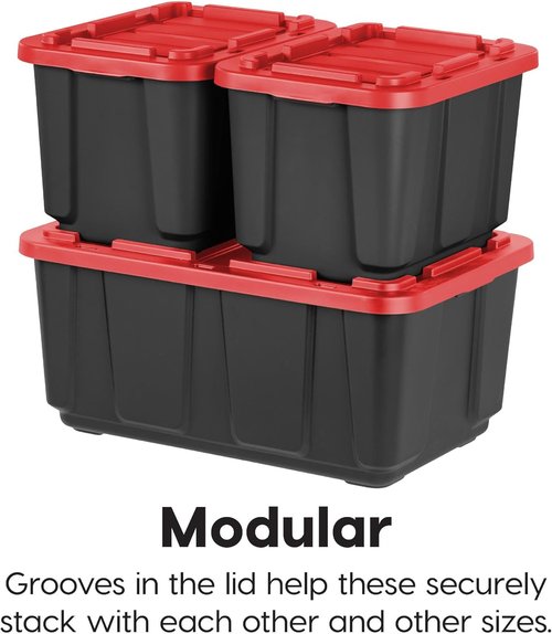 IRIS USA 12 Gallon Heavy Duty Storage Bins with Lids - 4-Pack Red Plastic Tote Containers for Organization