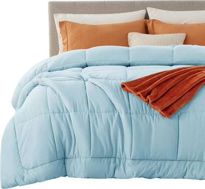 Bedsure Comforter Duvet Insert - Quilted King Size All-Season Down Alternative Bedding | GentleSoft, Light Spa Blue, 90 x 102 Inches