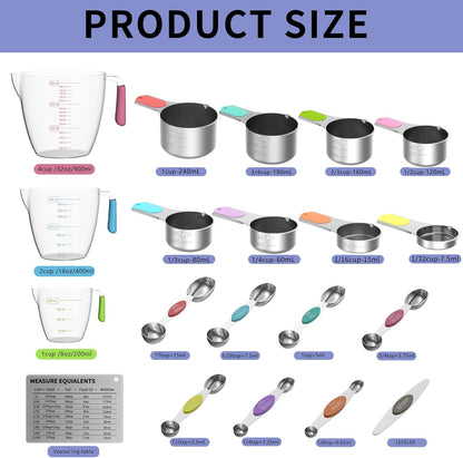 Skiennix Magnetic Measuring Cups & Spoons Set - 5 Stainless Steel Cups & 7 Magnetic Spoons