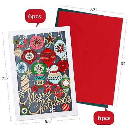 6 Pack 3D Laser Cut Christmas Cards - Xmas Holiday Set, Variation of THIS listing: Christmas03