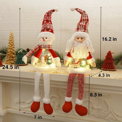 Juegoal Lighted Christmas Santa & Snowman Figurines - 24" Handmade Tabletop Ornaments with Miniature Scenes