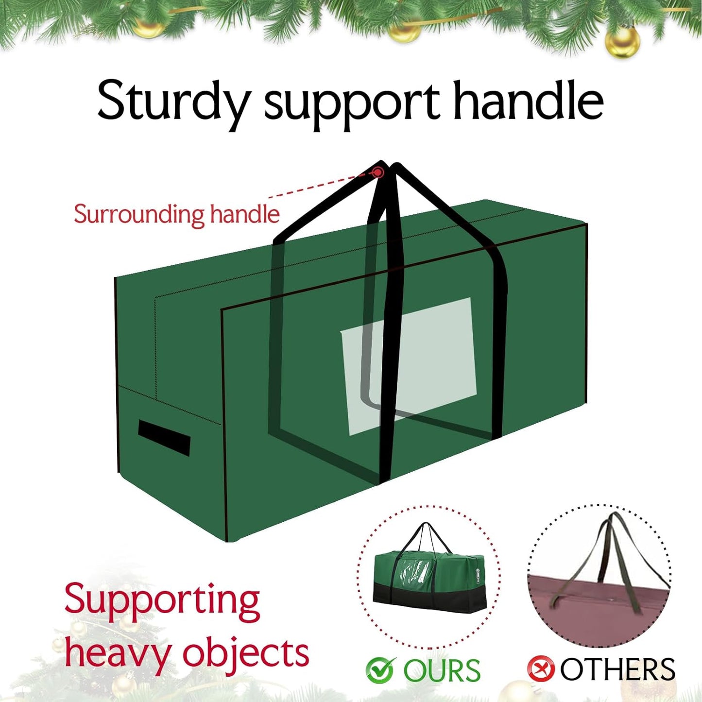 Skiennix Christmas Tree Storage Bag - Fits Up to 10 Ft Tall Trees | Heavy Duty 600D Oxford Material, Dampproof Design with Reinforced Handles & Dual Zipper