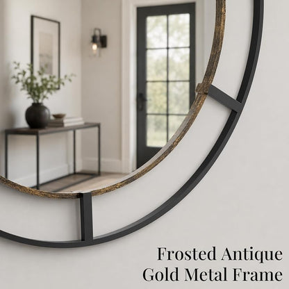 30-Inch Round Wall Mirror, Black & Antique Gold for Bathroom or Entryway - Variation: Black & Antique Gold+Round+30"L x 30"W