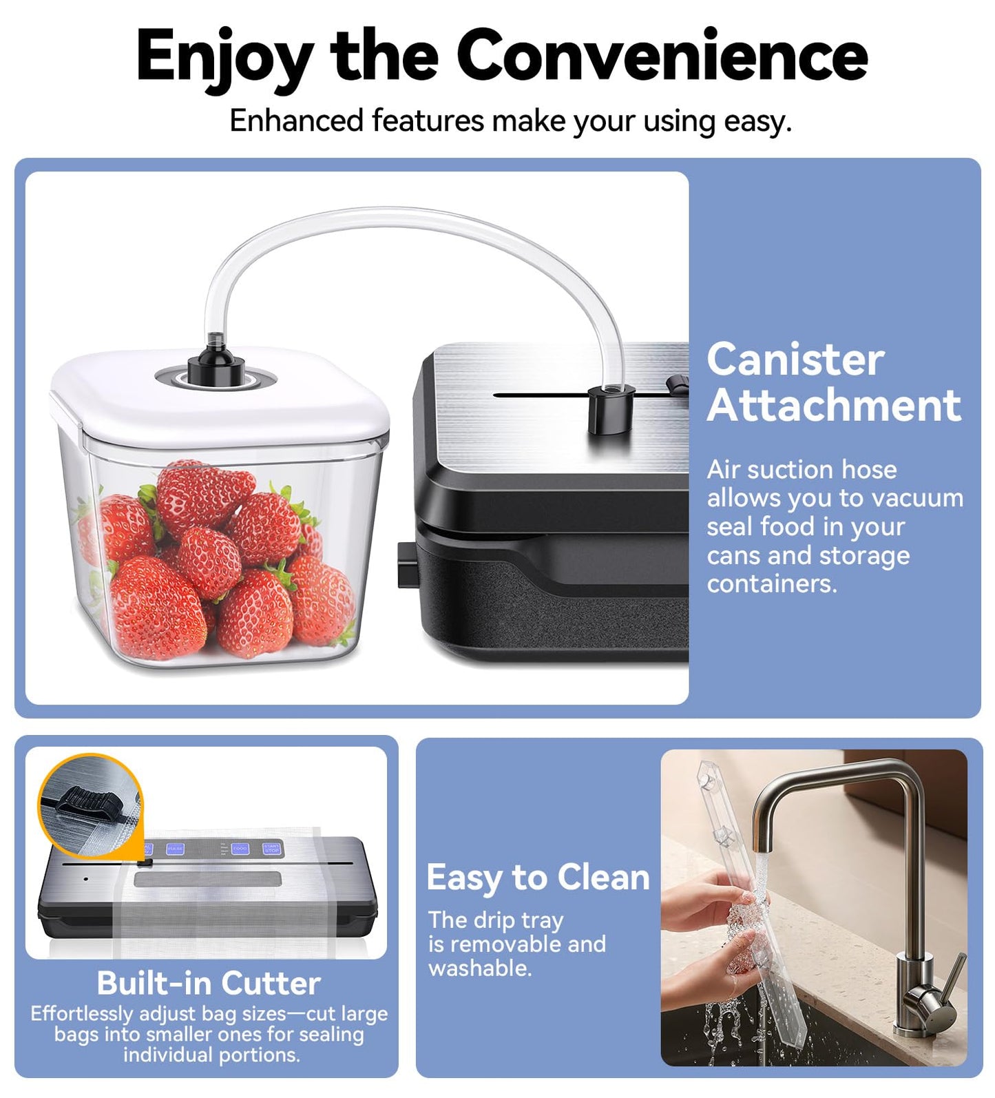 Vacuum Sealer for Food Freezer - Vacuum Sealer Machine for Meat, Sous Vide, Seal & Pre A meal, Save Food, Built-in Cutter, Compact Design, Fully Starter Kits, Sliver Black