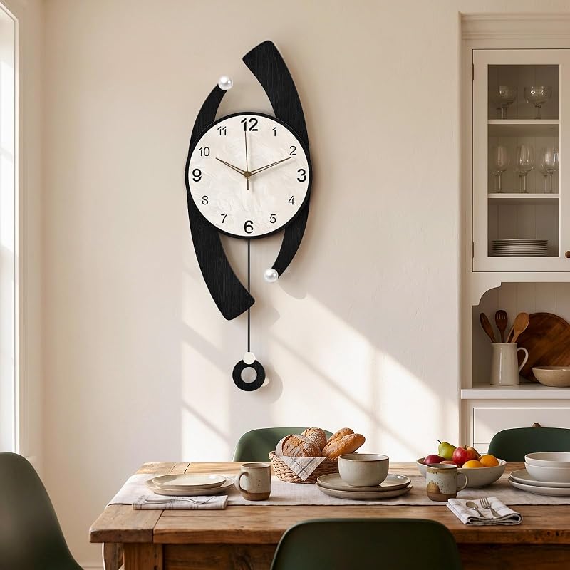 Large Black Swinging Pendulum Wall Clock 11x28in – Quiet Sweep, Wall Decor (Variation: Black+11x28in)