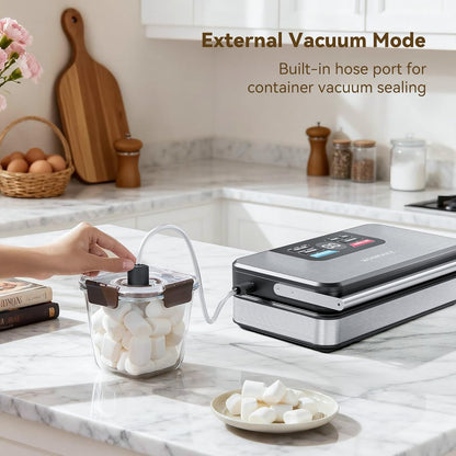 Skiennix Vacuum Sealer - Powerful 95kPa Fully Automatic 10-in-1 Machine with Built-in Cutter & Digital Display
