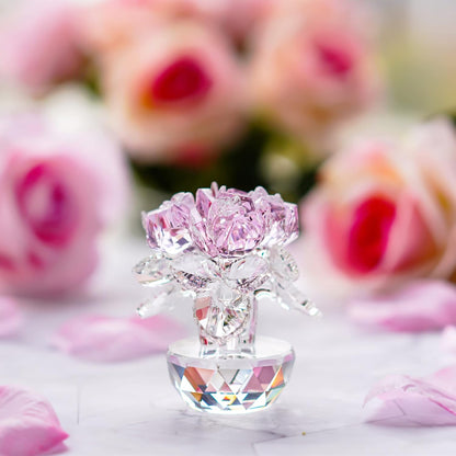 QFkris Pink Crystal Rose Bouquet | Elegant Glass Flower Figurine for Home Decor - 2.8" Ornament for Women