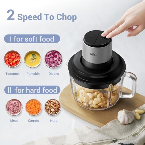Bear Food Processor - Electric Chopper with 8 Cup Glass Bowl & 4 Bi-Level Stainless Steel Blades | 400W Motor for Meat & Baby Food