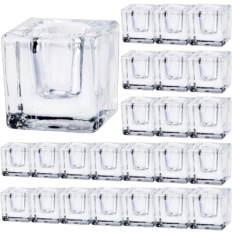 24 Clear Glass Taper Candle Holders Set - Square & Round, Fit 0.6-0.9 in Candles, Includes Variation: Clear Square+24