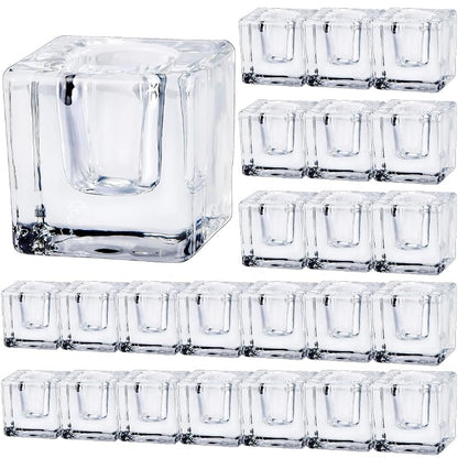 24 Clear Glass Taper Candle Holders Set - Square & Round, Fit 0.6-0.9 in Candles, Includes Variation: Clear Square+24