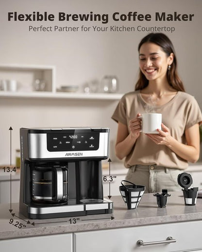 AIRMSEN 12-Cup Programmable Coffee Maker - Fast Brew Single Serve for K-Cup Pods & Ground, Touchscreen, 60oz Tank