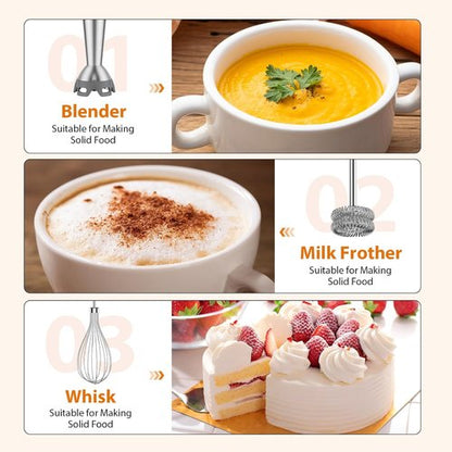 KOIOS Immersion Blender - 1000W 3-in-1 Hand Blender with 12-Speed Stainless Steel Blade | Non-BPA, Turbo Mode