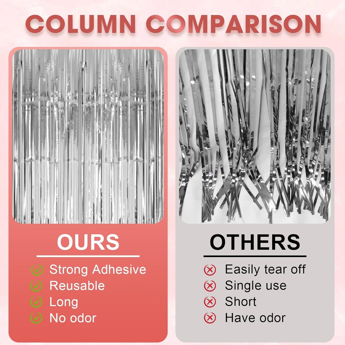 Voircoloria Silver Foil Fringe Backdrop Curtains - 3 Pack Tinsel Streamers for Parties | 3.3x8.2 Feet
