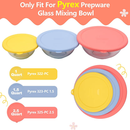 Pyrex Silicone Replacement Lids - Food Grade Covers for 1 Quart, 1.5 Quart & 2.5 Quart Bowls | 3 Pack
