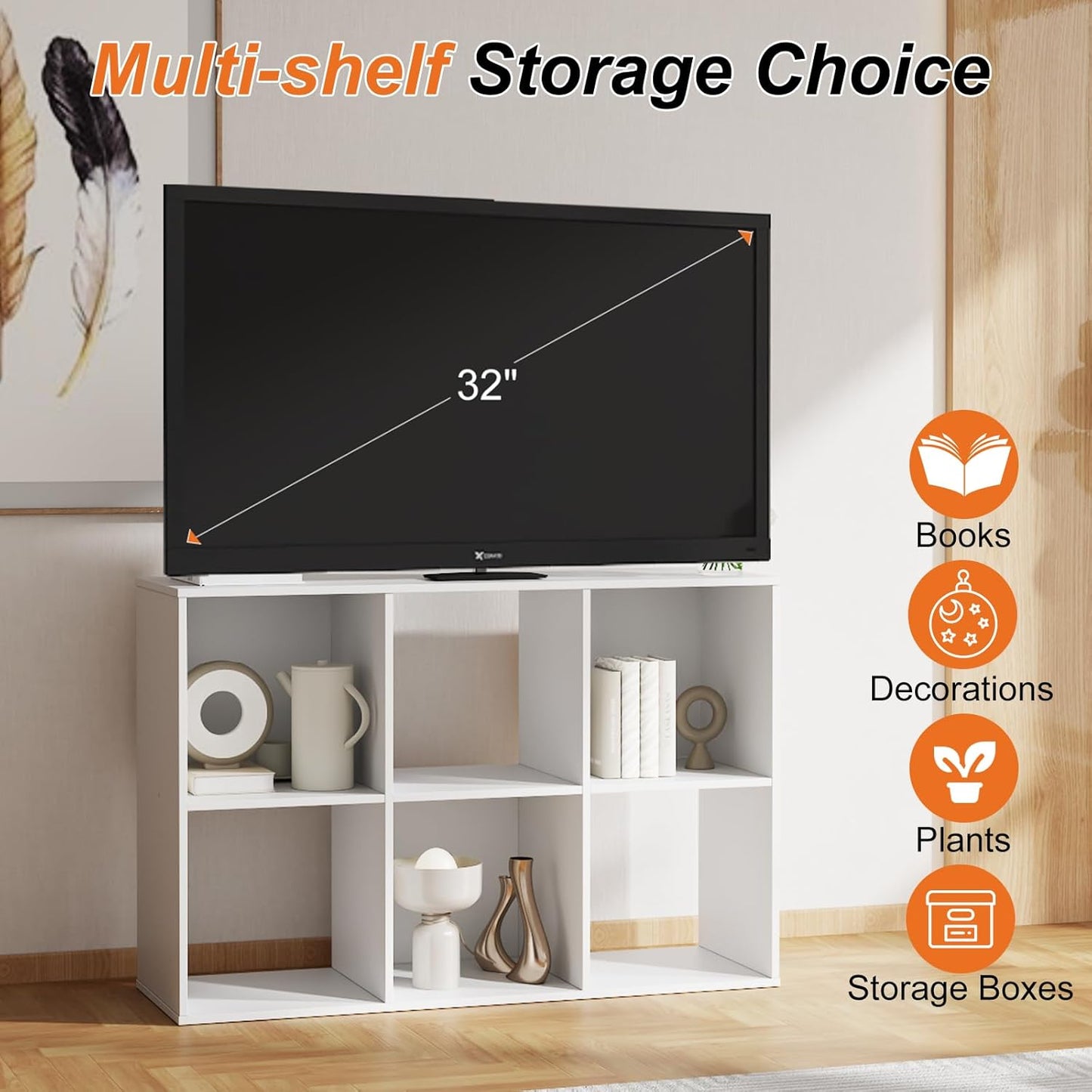 Sweetcrispy 6 Cube Storage Organizer - Versatile Open Cube Bookshelf with Removable Back Panels | 36" L x 11.6" W x 24" H, White