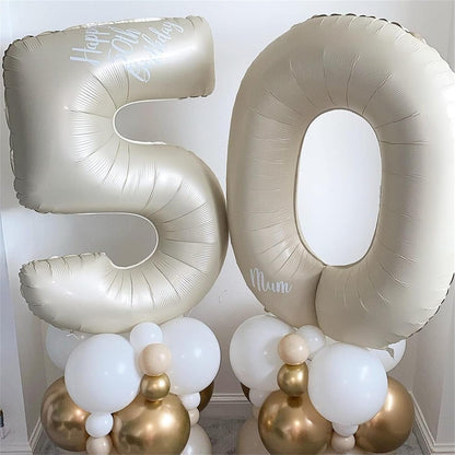 Skiennix 40-Inch Beige Number 10 Balloons - Helium Foil for 10th Birthday Decorations | Ivory White & Cream