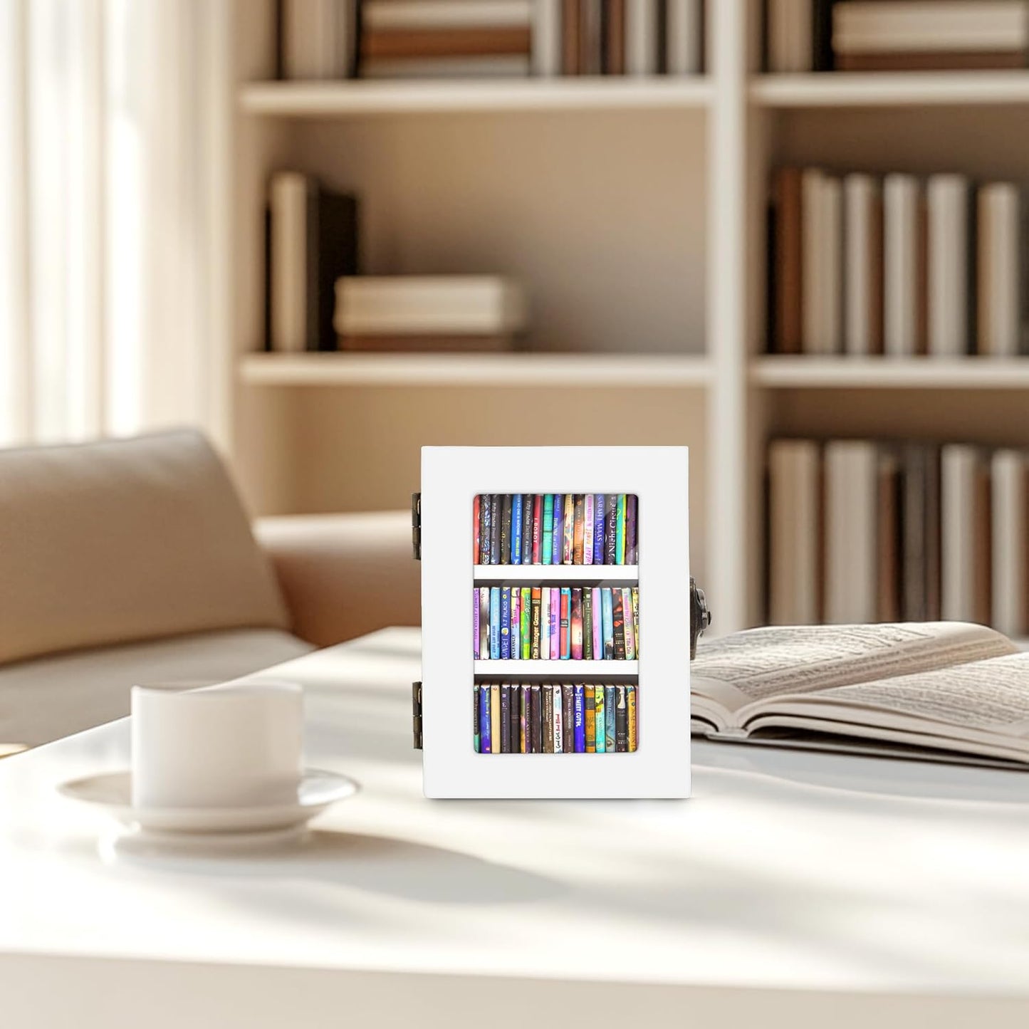 Regine Switzerland Mini Bookshelf - 60PCS Wooden Miniature Book Library for Stress Relief | Unique Gift for Book Lovers - White