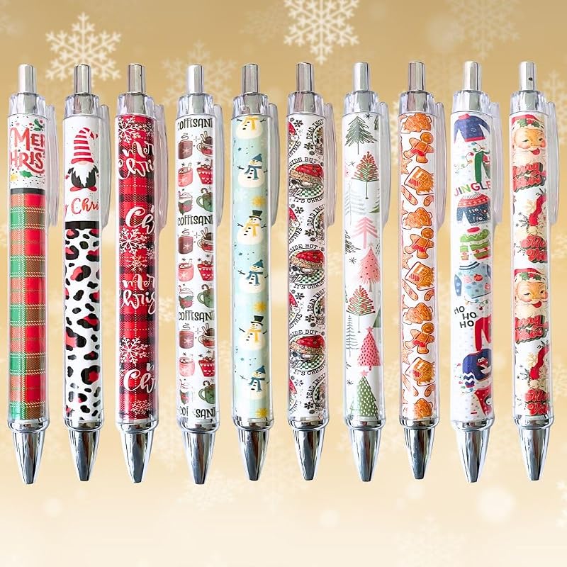 10pc Christmas Pens Set – Santa, Snowman, Gingerbread & More – Festive Office Stationery (Variation: Christmas)