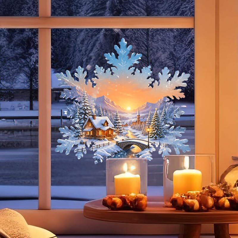 Snowflake Cabin Window Decal - Self-Adhesive Christmas Window Clings, 1 Sheet, Style4