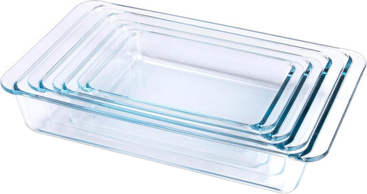 Tempered Glass Baking Pan Set by Basic | 4-Piece Oven & Microwave Safe Dish Set - 1L, 1.7L, 2.8L, 4.2L