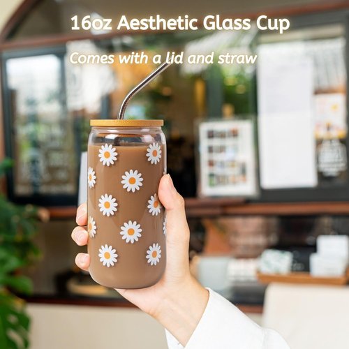JTEWB Birthday Gift Box - Cute Daisy Aesthetic Glass Cups Set for Women & Teens | 7-Piece Collection