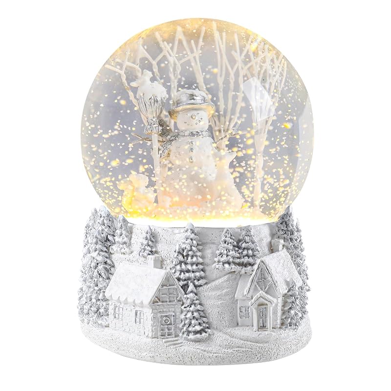 Bdor Snowman Christmas Snow Globe - White Winter Scene, 8 Melodies, Dual Light Modes