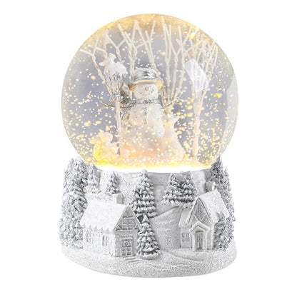 Bdor Snowman Christmas Snow Globe - White Winter Scene, 8 Melodies, Dual Light Modes