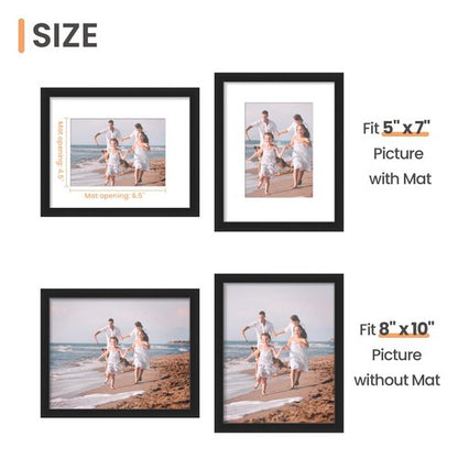 upsimples 8x10 Picture Frame, Display Pictures 5x7 with Mat or 8x10 Without Mat, Wall Hanging Photo Frame, Black, 1 Pack