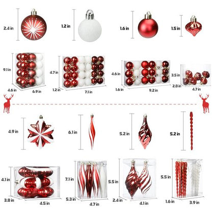 Christmas Ornaments Set, 98pcs Large Shatterproof Christmas Ball Ornaments - Red and White Tree Decorations with Hanging Loop for Holidays, Weddings, Parties