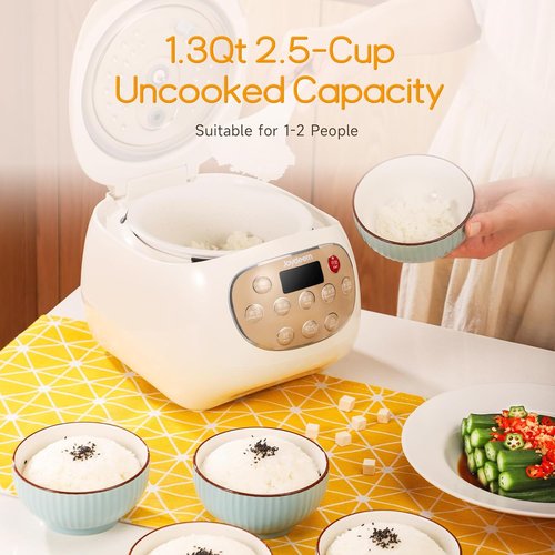 Joydeem Mini Ceramic Rice Cooker - 2.5 Cups Uncooked Rice with Healthy PFOA-Free Ceramic Pot | 1.2L/1.3 Qt