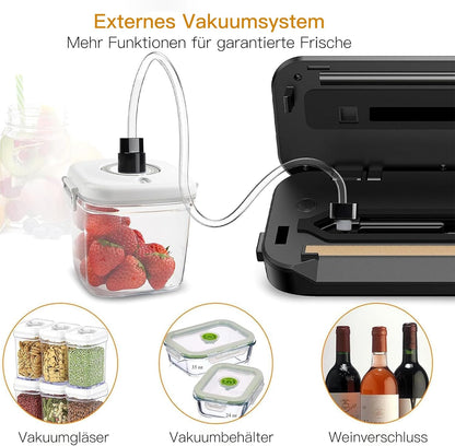 MegaWise Food Vacuum Sealer Machine - High-Power 80kPa Suction, One-Touch Operation, Built-in Cutter | Black, Includes Bags & Hose, Keeps Food Fresh 5x Longer