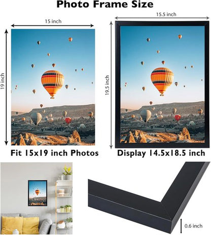 JCJMY 15x19 Picture Frame - Black Wall Hanging for Horizontal & Vertical Photos | Gallery Display