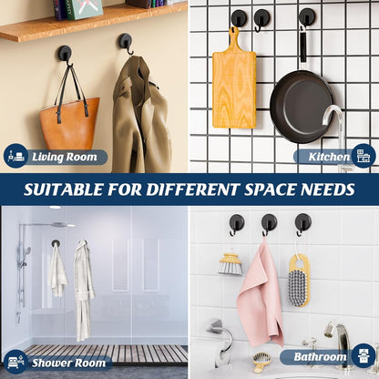 MOTAIPEAK Suction Cup Hooks - Versatile Shower Hooks for Towel & Robe Hanging | Black (2 Pack)