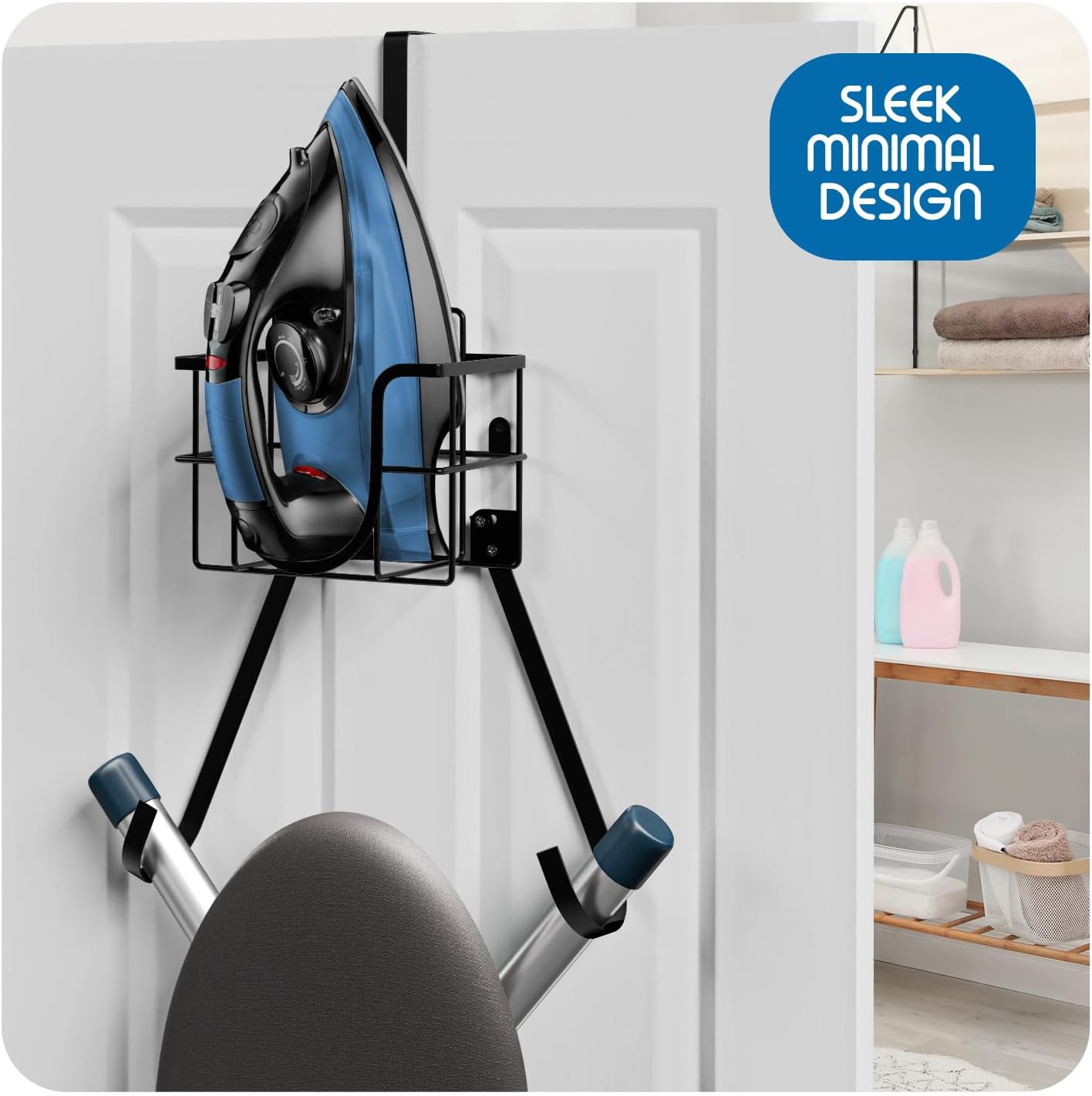 T&V Ironing Board Holder - Wall Mount & Over The Door Hanger for Laundry Room | Heat Reflective & Stain Resistant Cover Set