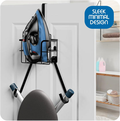 T&V Ironing Board Holder - Wall Mount & Over The Door Hanger for Laundry Room | Heat Reflective & Stain Resistant Cover Set