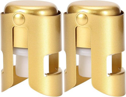 Champagne Stoppers Stainless Steel, Prosecco Sparkling Wine Bottle Stopper with Silicone Sealing Plug, Leak proof Keep Fresh Reusable Champagne Cork & Saver (Gold, 2 Pack)