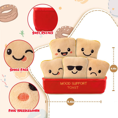 Skiennix Mood Support Plush Bread - 5 Soothing Stuffed Animal Slices in Basket | Stress Relief Toy for Adults
