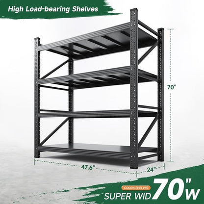 Letaya Heavy Duty 3000LBS Storage Shelves - 4 Tier Adjustable Utility Rack for Garage & Warehouse | Black 48" W x 24" D x 70" H