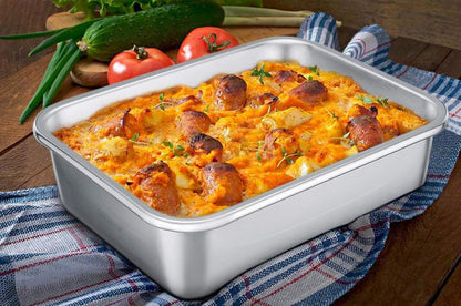 TeamFar Rectangular Cake Pan - Stainless Steel Brownie & Lasagna Baking Dish | 8"x10"x3", Rust-Free & Easy Clean